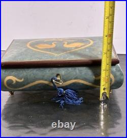 Vintage Italian Hand Crafted Natural Wood Reuge Musical Jewelry Box with Key