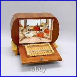 Vintage Italian Handmade Wooden Cigarette Case Holder Music Box Ballet Dancer