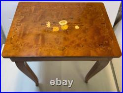 Vintage Italian Inlaid Marquetry Florentine Working Music Box Table 17 Tall