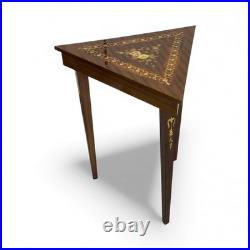 Vintage Italian Inlaid Triangular Music Box Table Floral Marquetry Design, Hid