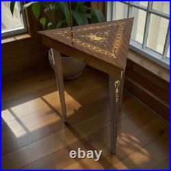 Vintage Italian Inlaid Triangular Music Box Table Floral Marquetry Design, Hid