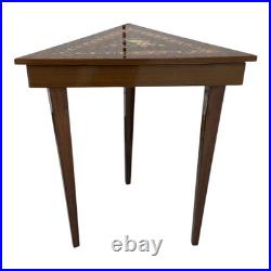 Vintage Italian Inlaid Triangular Music Box Table Floral Marquetry Design, Hid