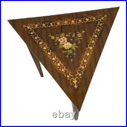 Vintage Italian Inlaid Triangular Music Box Table Floral Marquetry Design, Hid