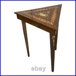 Vintage Italian Inlaid Triangular Music Box Table Floral Marquetry Design, Hid