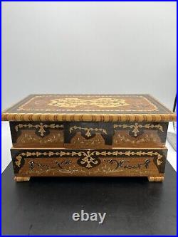 Vintage Italian Inlaid Wood Marquetry Double Dancer Fold Out Jewelry Box Works