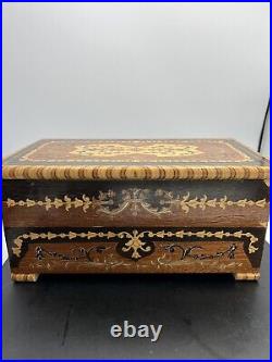 Vintage Italian Inlaid Wood Marquetry Double Dancer Fold Out Jewelry Box Works