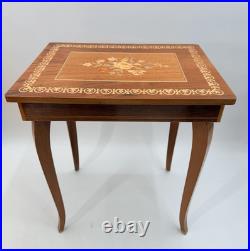 Vintage Italian Inlaid Wood Music Box Small End Table Musical Jewelry Box