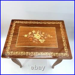Vintage Italian Inlaid Wood Music Box Small End Table Musical Jewelry Box
