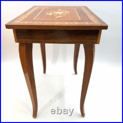 Vintage Italian Inlaid Wood Music Box Small End Table Musical Jewelry Box