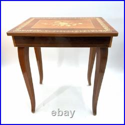Vintage Italian Inlaid Wood Music Box Small End Table Musical Jewelry Box