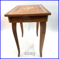 Vintage Italian Inlaid Wood Music Box Small End Table Musical Jewelry Box