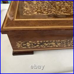 Vintage Italian Lacquered Wood Jewelry Music Box with Inlaid Flowers Santa Lucia