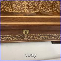 Vintage Italian Lacquered Wood Jewelry Music Box with Inlaid Flowers Santa Lucia
