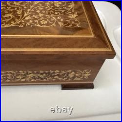 Vintage Italian Lacquered Wood Jewelry Music Box with Inlaid Flowers Santa Lucia