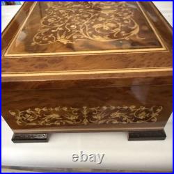 Vintage Italian Lacquered Wood Jewelry Music Box with Inlaid Flowers Santa Lucia