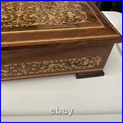 Vintage Italian Lacquered Wood Jewelry Music Box with Inlaid Flowers Santa Lucia
