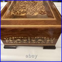 Vintage Italian Lacquered Wood Jewelry Music Box with Inlaid Flowers Santa Lucia