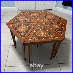 Vintage Italian Marquetry Music Box Table Set (6) Swiss Movement Made in Italy
