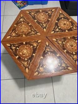 Vintage Italian Marquetry Music Box Table Set (6) Swiss Movement Made in Italy