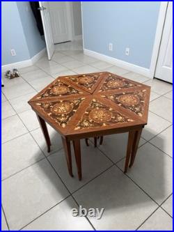 Vintage Italian Marquetry Music Box Table Set (6) Swiss Movement Made in Italy