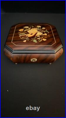 Vintage Italian Marquetry Musical Inlay Reuge Musical Jewelry Box Swiss Movement Vintage Italian Marquetry Musical Inlay Reuge Musical Jewelry Box Swiss Movement