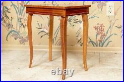 Vintage Italian Rococo Style Satinwood Inlaid Marquetry Music Box Side Table