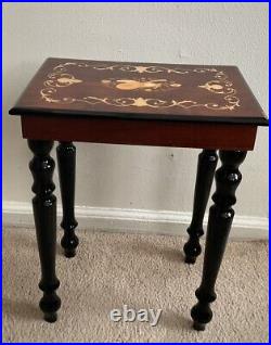 Vintage Italian Satinwood Inlaid Marquetry MUSIC BOX SIDE TABLE Rare MadeinItaly