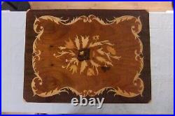 Vintage Italian Satinwood Inlaid Marquetry Music Box Side Table Love Story
