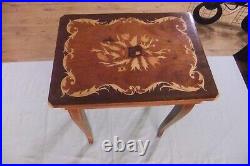 Vintage Italian Satinwood Inlaid Marquetry Music Box Side Table Love Story