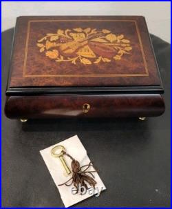 Vintage Italian Sorrento Style Inlaid Wood Music Jewelry Box Burl Marquetry Key