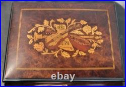 Vintage Italian Sorrento Style Inlaid Wood Music Jewelry Box Burl Marquetry Key
