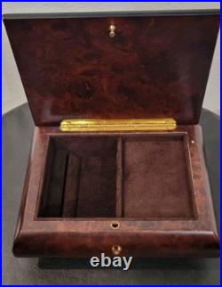Vintage Italian Sorrento Style Inlaid Wood Music Jewelry Box Burl Marquetry Key