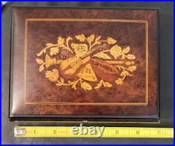 Vintage Italian Sorrento Style Inlaid Wood Music Jewelry Box Burl Marquetry Key