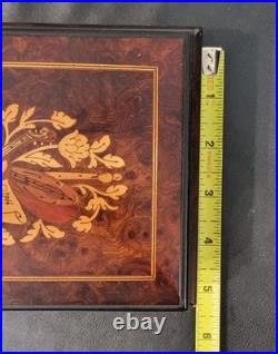 Vintage Italian Sorrento Style Inlaid Wood Music Jewelry Box Burl Marquetry Key