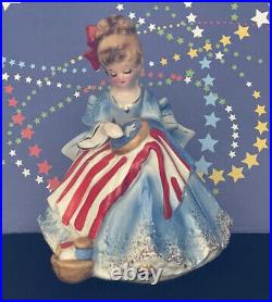 Vintage Josef Originals BETSY ROSS Sewing Flag God Bless America Music Box