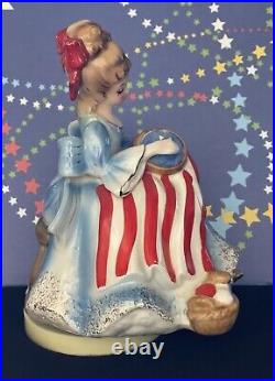 Vintage Josef Originals BETSY ROSS Sewing Flag God Bless America Music Box