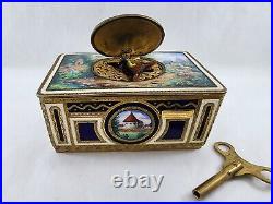 Vintage Karl Griesbaum German Enamel & Gilt Singing Bird Box