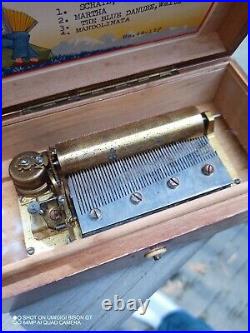 Vintage Lador Swiss 4 AIRS Music Box 4 Songs Wood Case