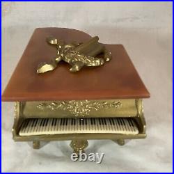 Vintage Lador Switzerland Bakelite Brass 9 Piano Music Trinket Box Glass Bowl