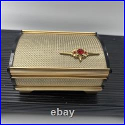 Vintage Lady Mate Musical Jewelry Box Plays Maidens Prayer Black & Gold
