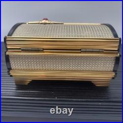 Vintage Lady Mate Musical Jewelry Box Plays Maidens Prayer Black & Gold