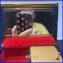 Vintage Lady Mate Musical Jewelry Box Plays Maidens Prayer Black & Gold