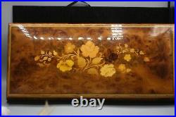 Vintage Large 14.5 Italian Marquetry inlaid wood Flower Sorrento music box Z1
