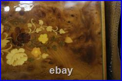Vintage Large 14.5 Italian Marquetry inlaid wood Flower Sorrento music box Z1
