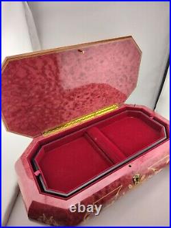 Vintage Large Italian Wood Inlay Jewelry Music Footed Box Italy Ruege