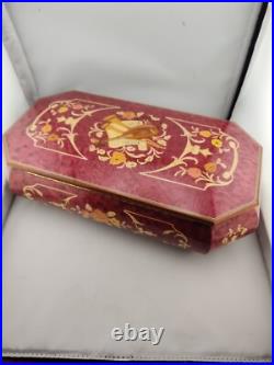 Vintage Large Italian Wood Inlay Jewelry Music Footed Box Italy Ruege