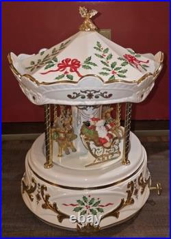 Vintage Lenox Holiday Carousel Santa Millennium Centerpiece Musical Works 1999