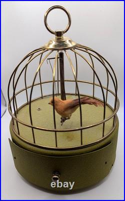 Vintage MCM Japan Wind Up Bird In Cage Musical Jewel Box Works