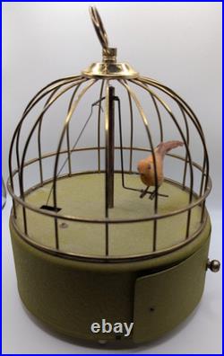 Vintage MCM Japan Wind Up Bird In Cage Musical Jewel Box Works