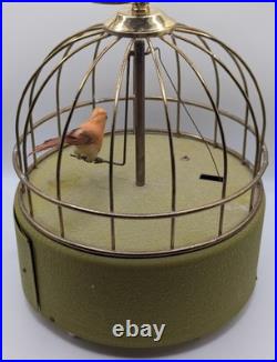 Vintage MCM Japan Wind Up Bird In Cage Musical Jewel Box Works